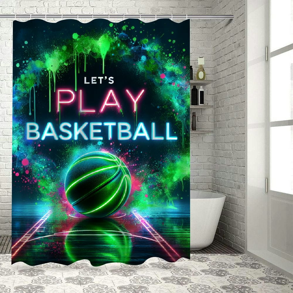 Lzatpd Basketball Shower Curtain Kids Ball Bathroom Shower Curtain Set ...