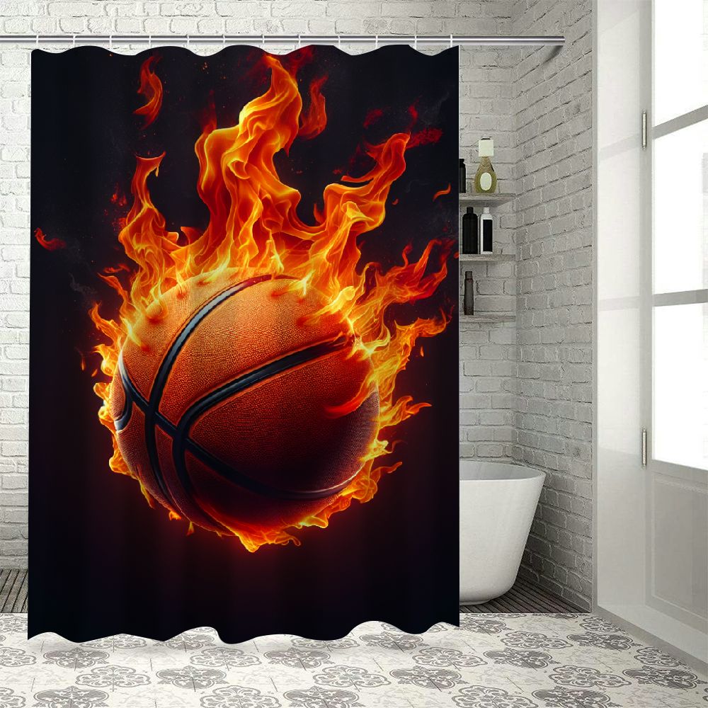 Lzatpd Basketball Splashing Shower Curtain Boys Kids Black Background