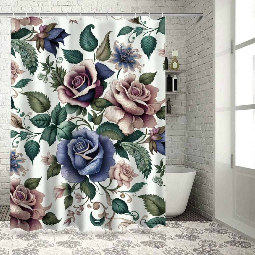 Lzatpd Bathroom Purple Floral Shower Curtain, Modern Simple Hand