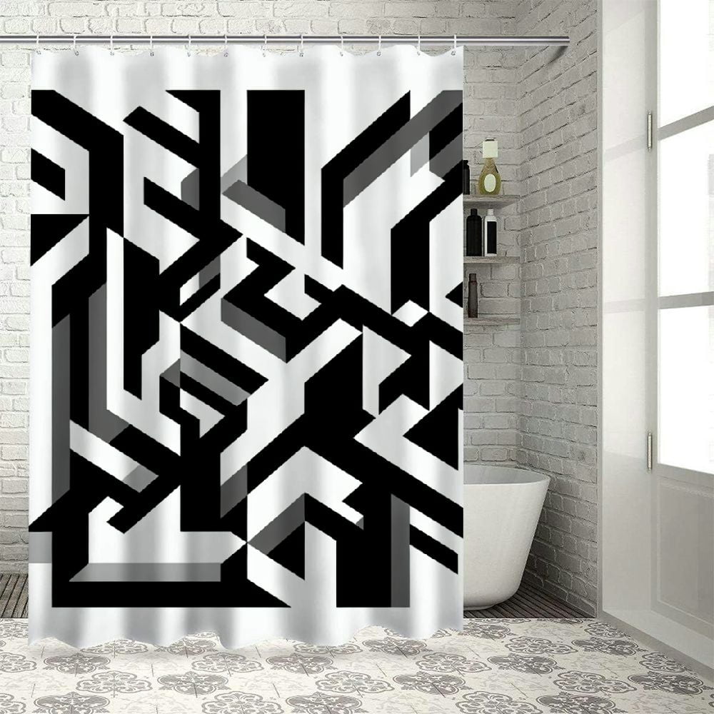 Lzatpd Black White Gray Shower Curtain Sets,Modern Lines Shower Curtain for Bathroom Bathtubs