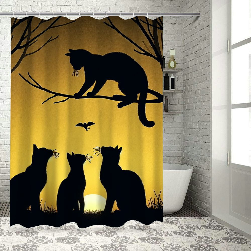 Lzatpd Cat Shower Curtain, Mother Cat on Tree Branch and in Park I Love