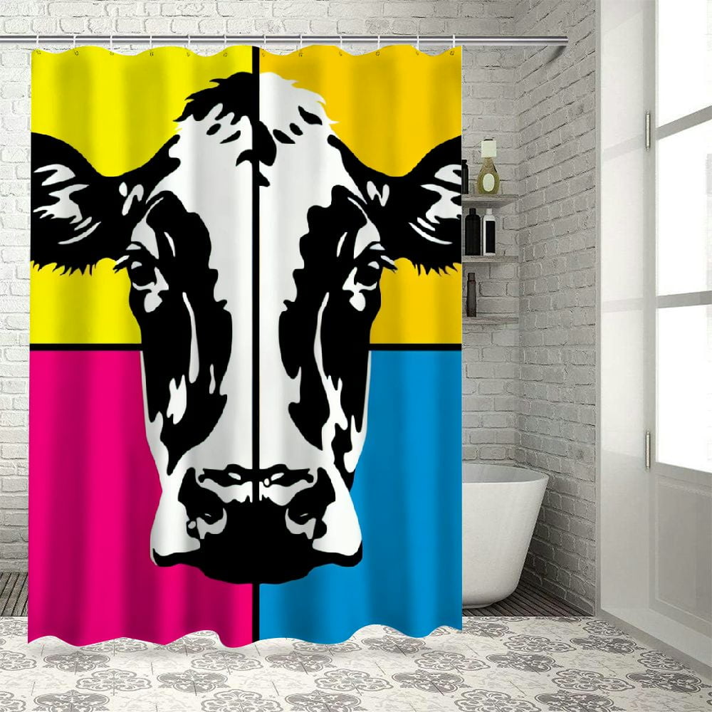 Lzatpd Cattle Shower Curtain, Style Cow Head Portraits Composition in Vibrant Colors Graphic