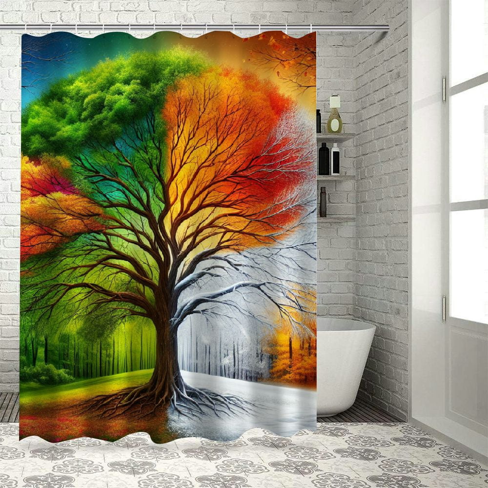 Lzatpd Colorful Shower Curtain, Dreamy Artwork of 4 Season with Winter ...