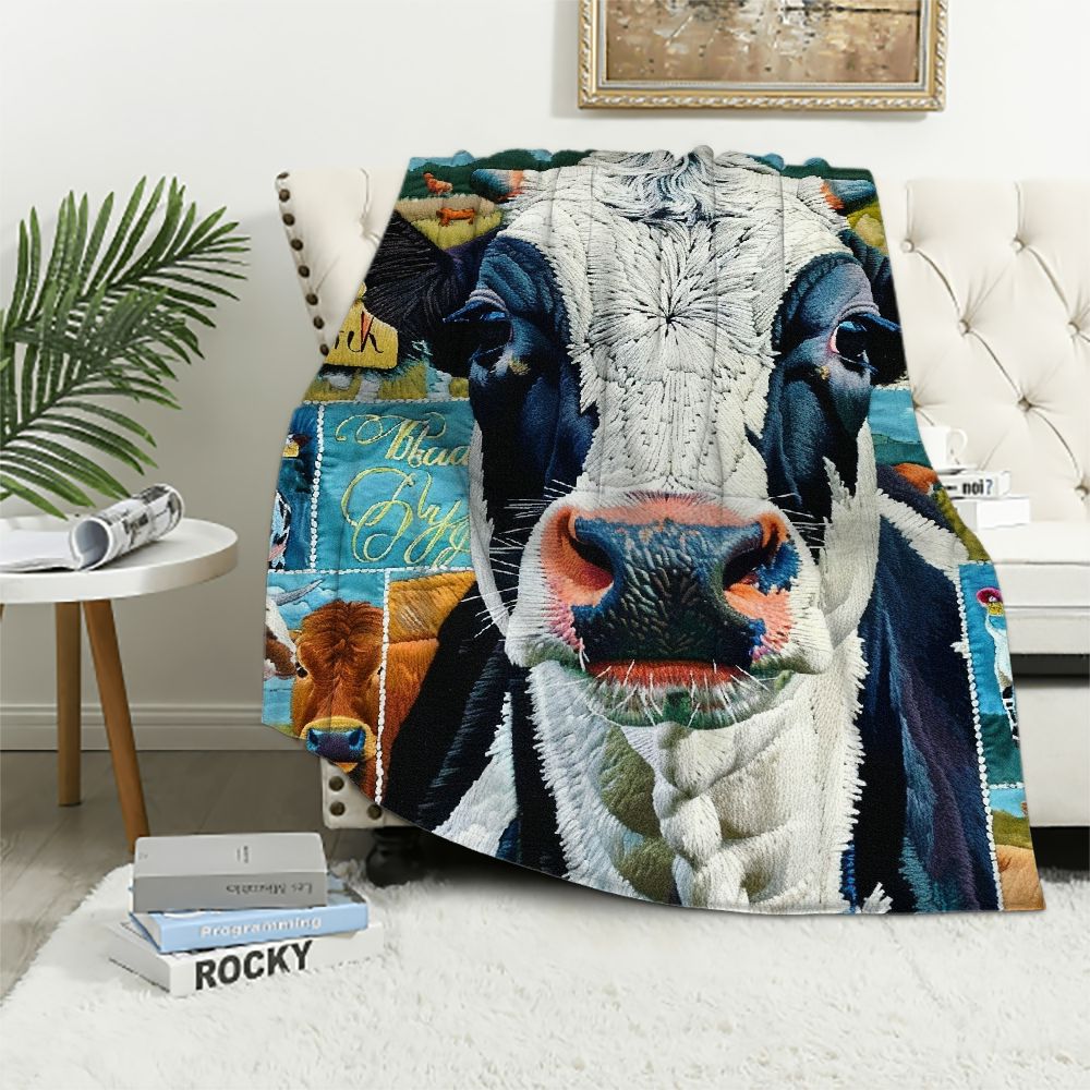 Lzatpd Cow Print Blanket with Inspirational Quotes Super Soft Plush Throw Blanket Farmhouse