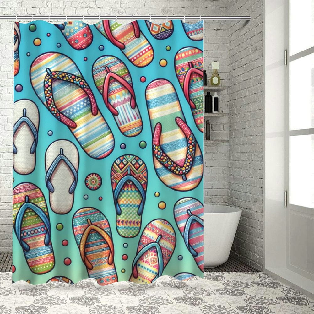 Lzatpd Flip Flop Shower Curtain, Slippers with Hibiscus Flowers Palm