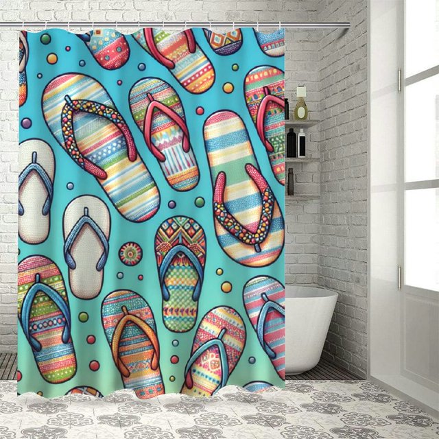 Lzatpd Flip Flop Shower Curtain, Slippers with Hibiscus Flowers Palm