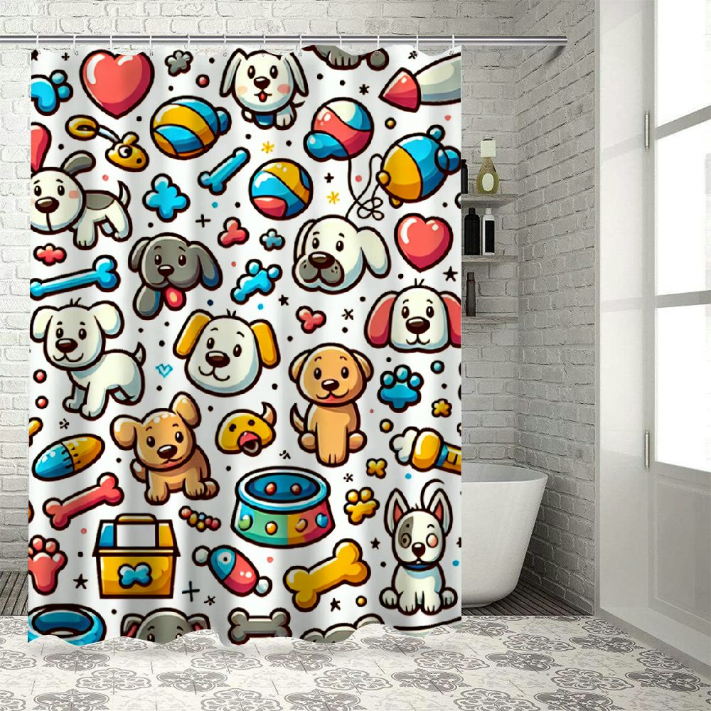 Lzatpd Funny Cute Dogs Shower Curtain Kids Cartoon Animal Lovely Paw