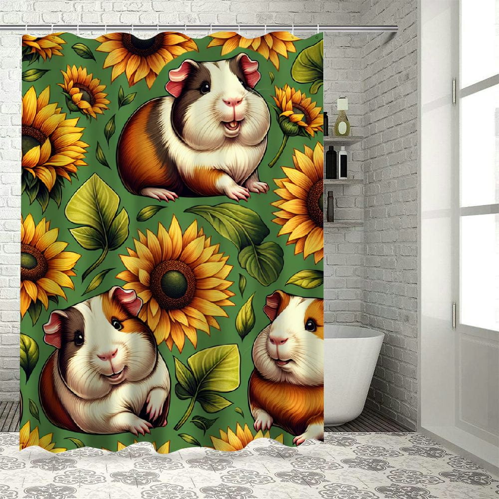Lzatpd Guinea Pig Shower Curtain,Sunflower Floral Leaves Botanical