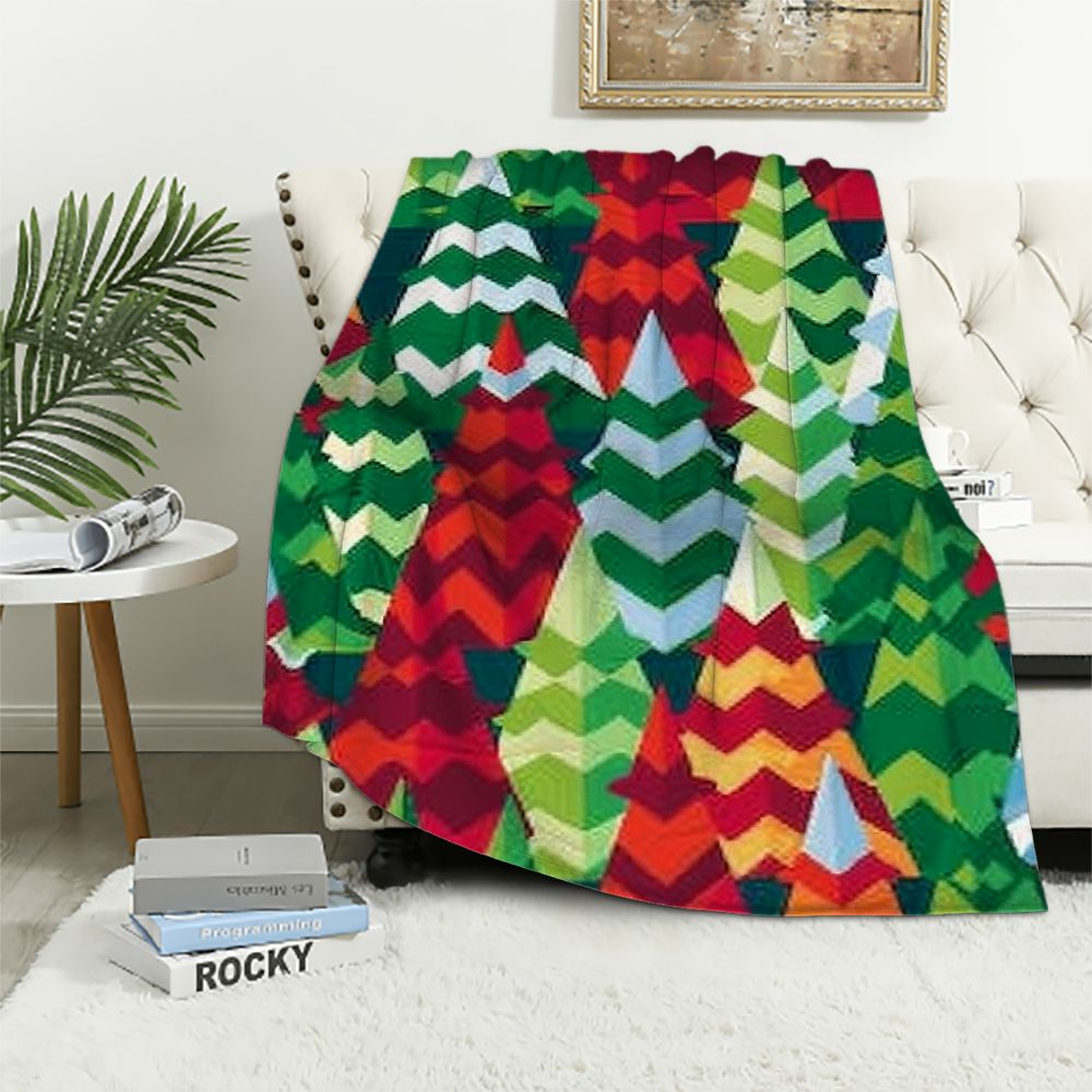 Lzatpd Mistletoe Tree Throw Blanket Christmas Geometric Triangles