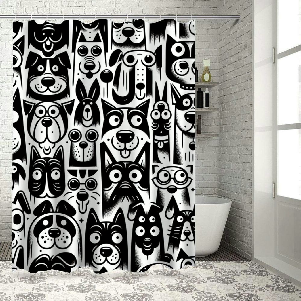 Lzatpd Pet Shower Curtain, Group of Dogs and Cats Animals Fun Happy