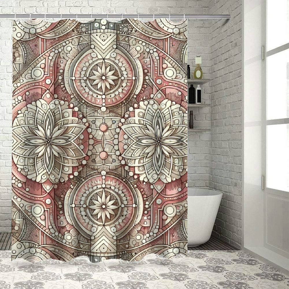 Lzatpd Pink Flower Checkered Shower Curtain, Funky Groovy Floral Boho ...