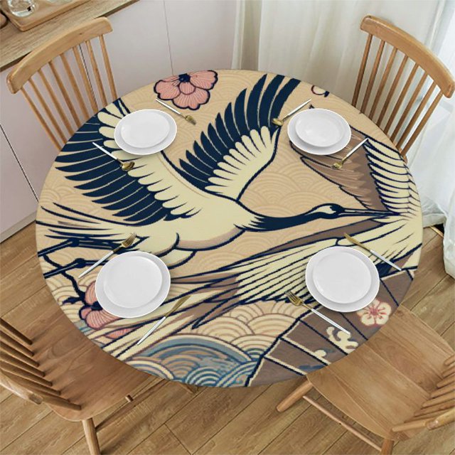 Lzatpd Red Crowned Crane Elastic Edge Fitted Table Cloth,Patio Table