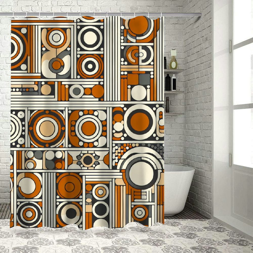 Lzatpd Retro Shower Curtain, Funky Unusual Geometric Forms Mosaic Style ...