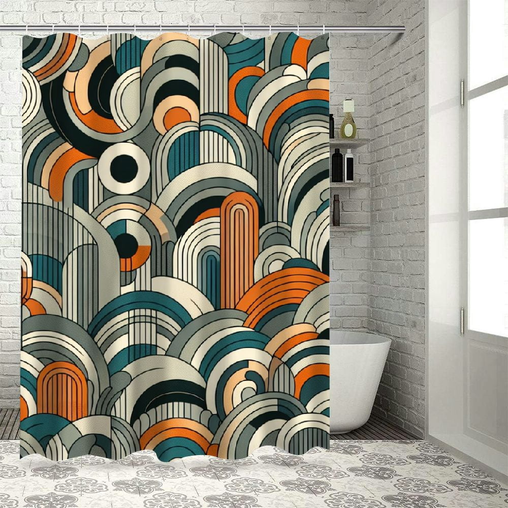 Lzatpd Retro Shower Curtain, and Style Geometric Round Shaped Repeated ...