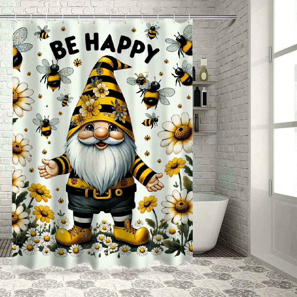 Lzatpd Shower Curtain, Bee Gnome Daisy Shower Curtain, Bathroom Decor