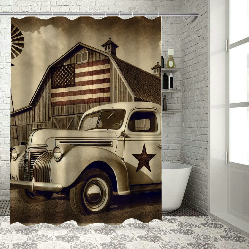 Lzatpd Shower Curtain ,Farmhouse Vintage Car Bathroom Shower Curtain