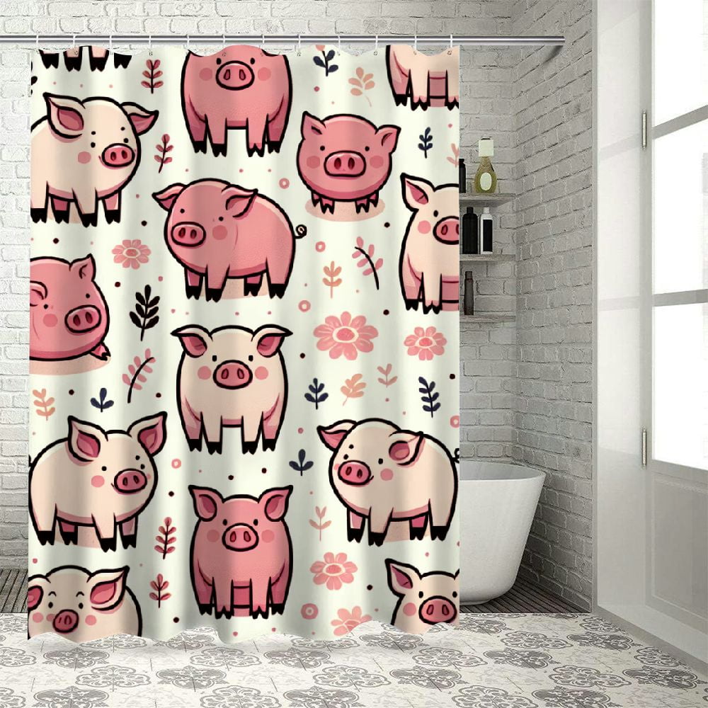 Lzatpd Shower Curtain Kids Cute Pigs Bathroom Shower Curtain Set for