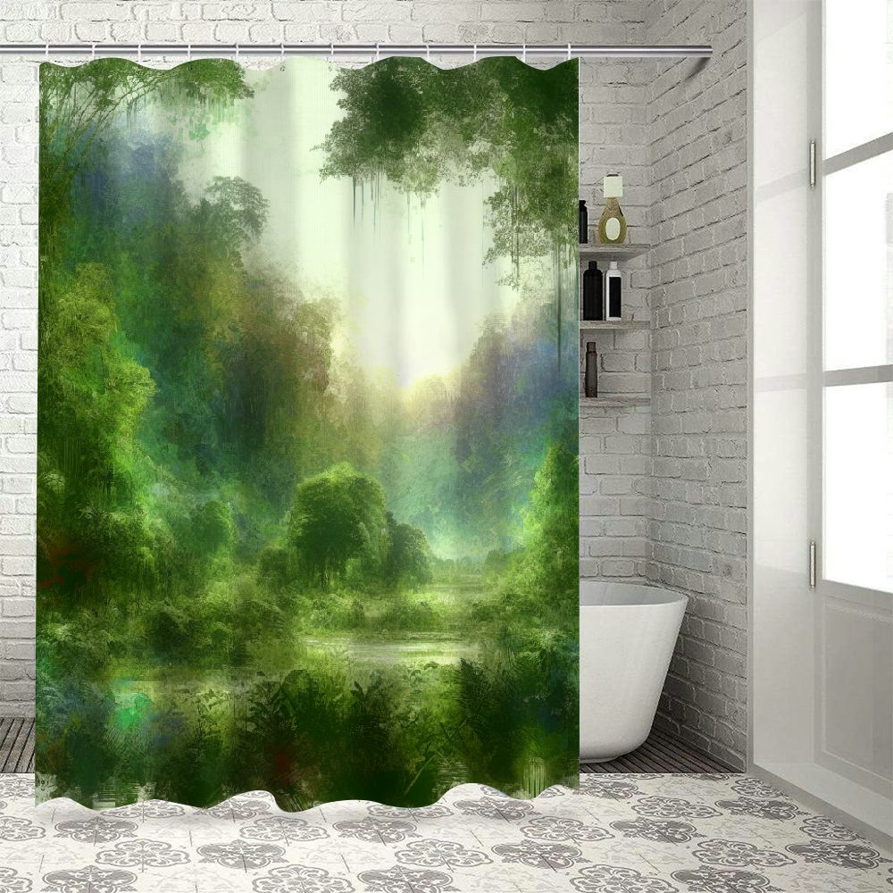 Lzatpd Shower Curtain, Mystic Dreamland Butterflies Land Grass Flowers