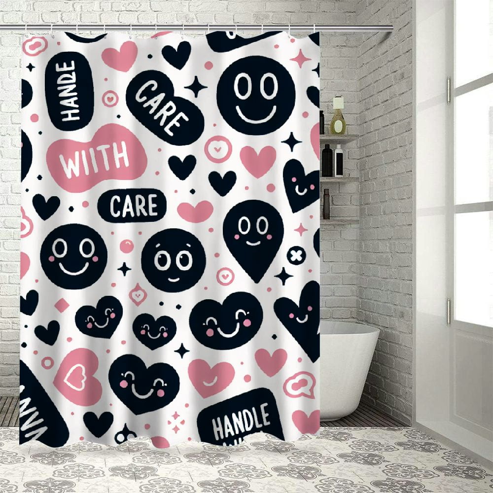 Lzatpd Shower Curtain, Sayings with and Funny Smiling Faces Print