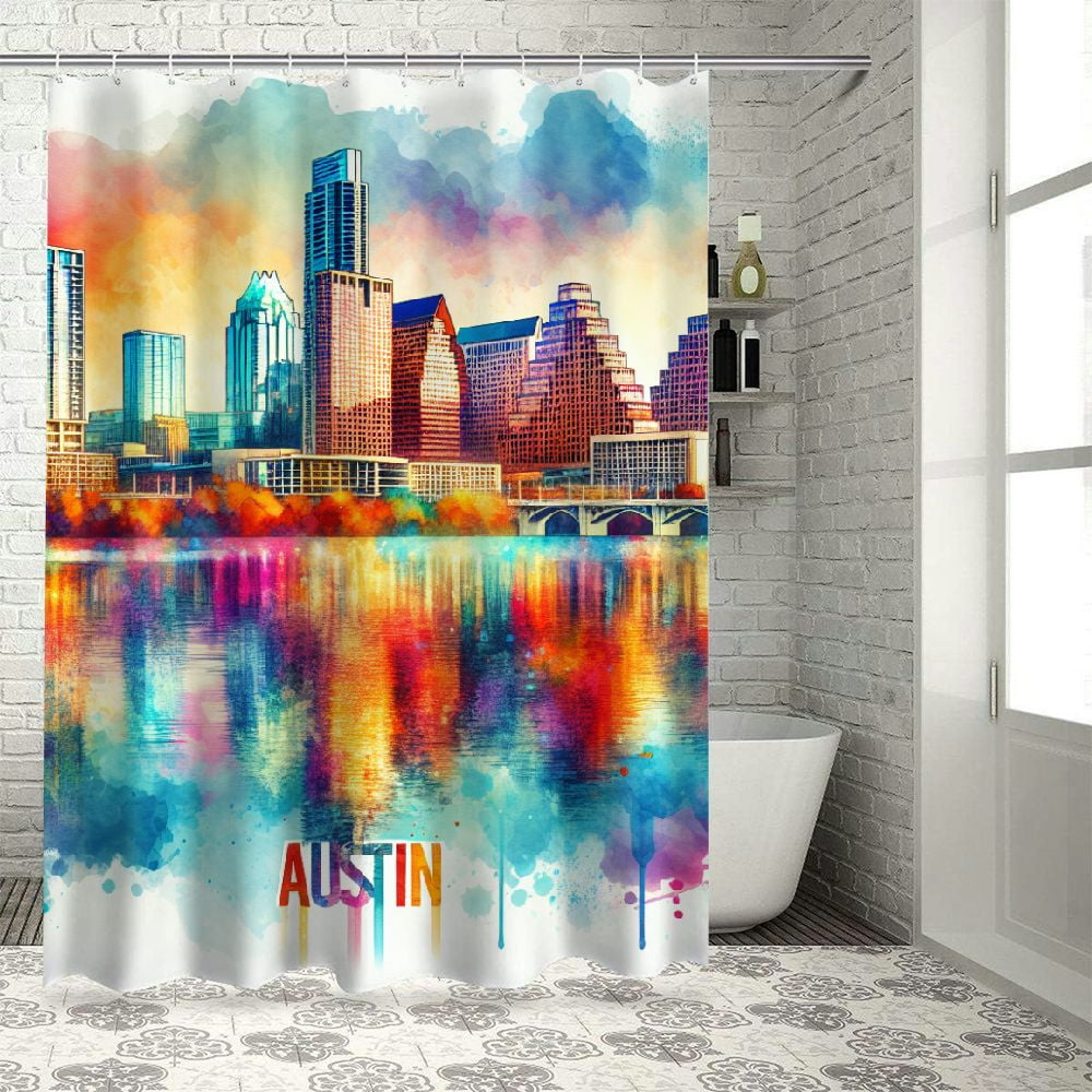 Lzatpd Shower Curtain, Typographic Design with Paint Splatters