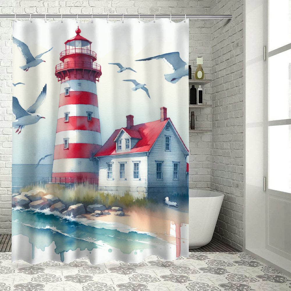 Lzatpd Shower Curtain, and on The Beach Navigational Aid Seaside