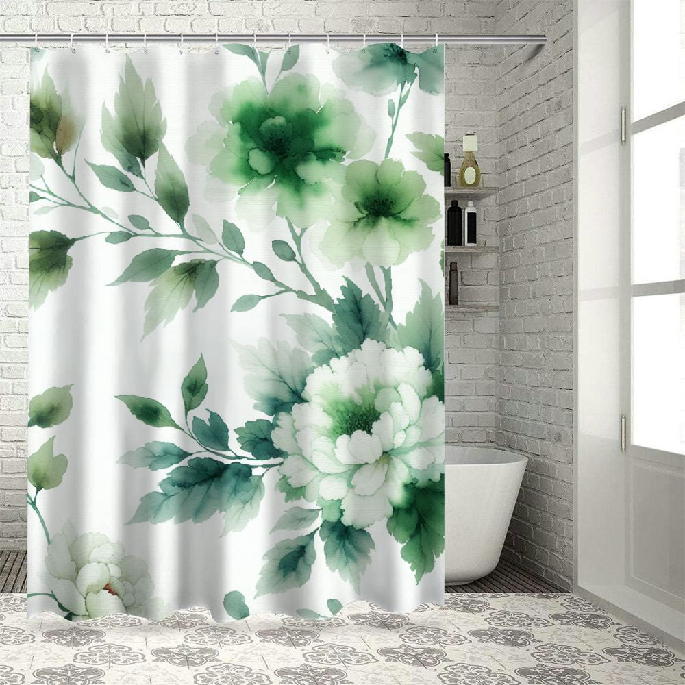 Lzatpd Small Stall Shower Curtain , Narrow Teal Floral Shower Curtain for Bathroom, Watercolor