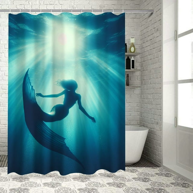 Lzatpd Underwater Shower Curtain Fantasy Mermaid In The Deep Water