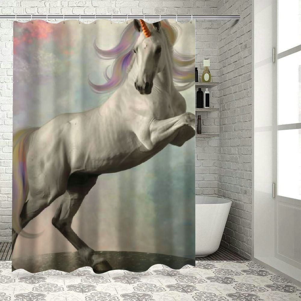 Lzatpd Unicorn in Front of The Moon Shower Curtain Bathroom Set White