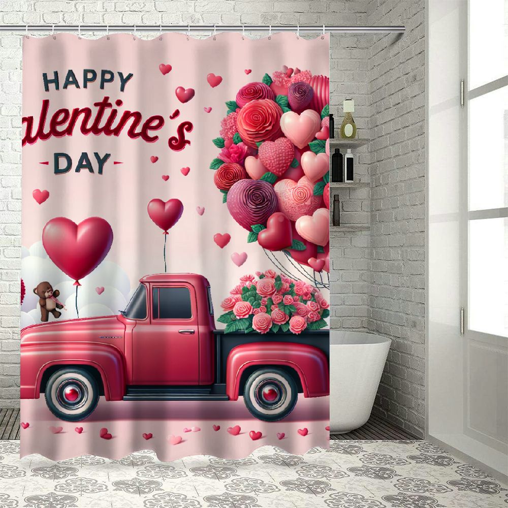 Lzatpd Valentine's Day Shower Curtain Love Themed Decor Romantic Bear