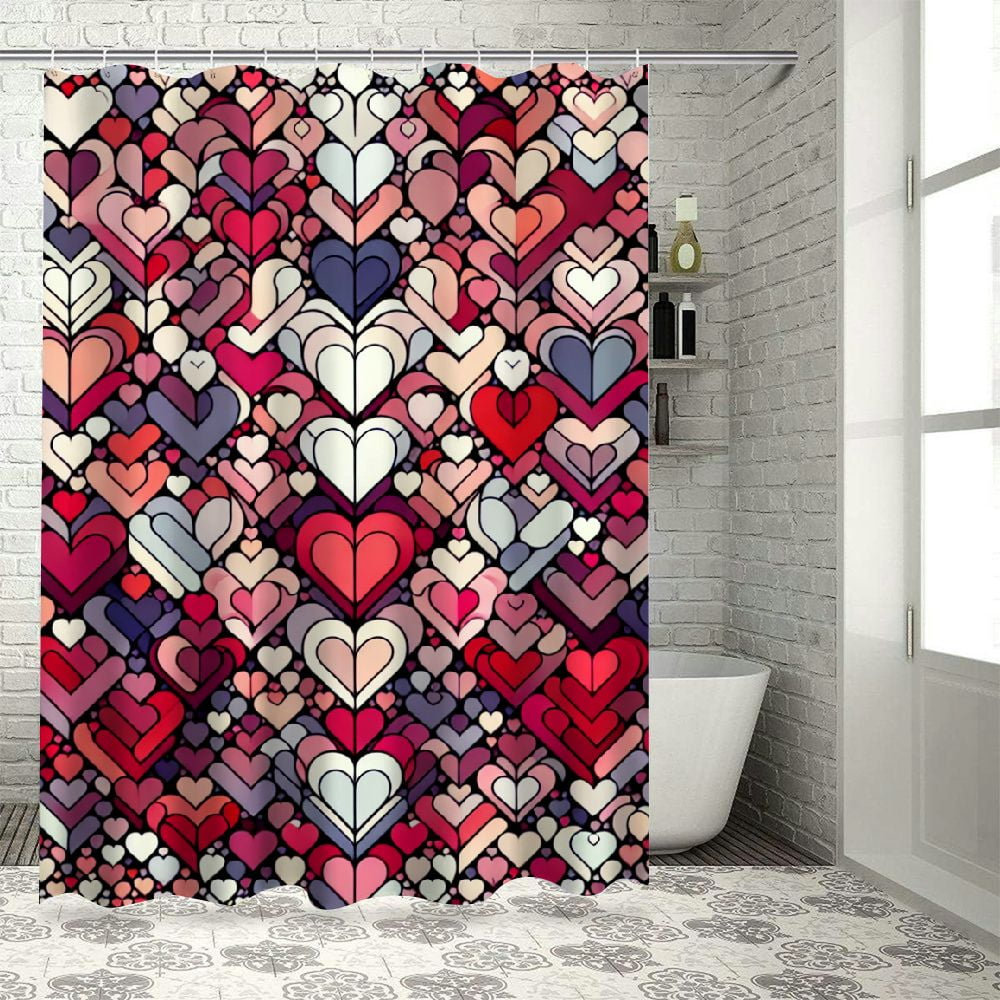 Lzatpd Valentine's Day Shower Curtain Red Pink Blush Heart Romantic