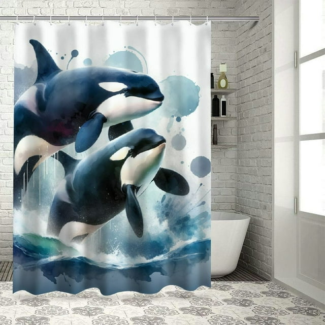 Lzatpd Whale Shower Curtain Ocean Animal Funny Nautical Cartoon Cute