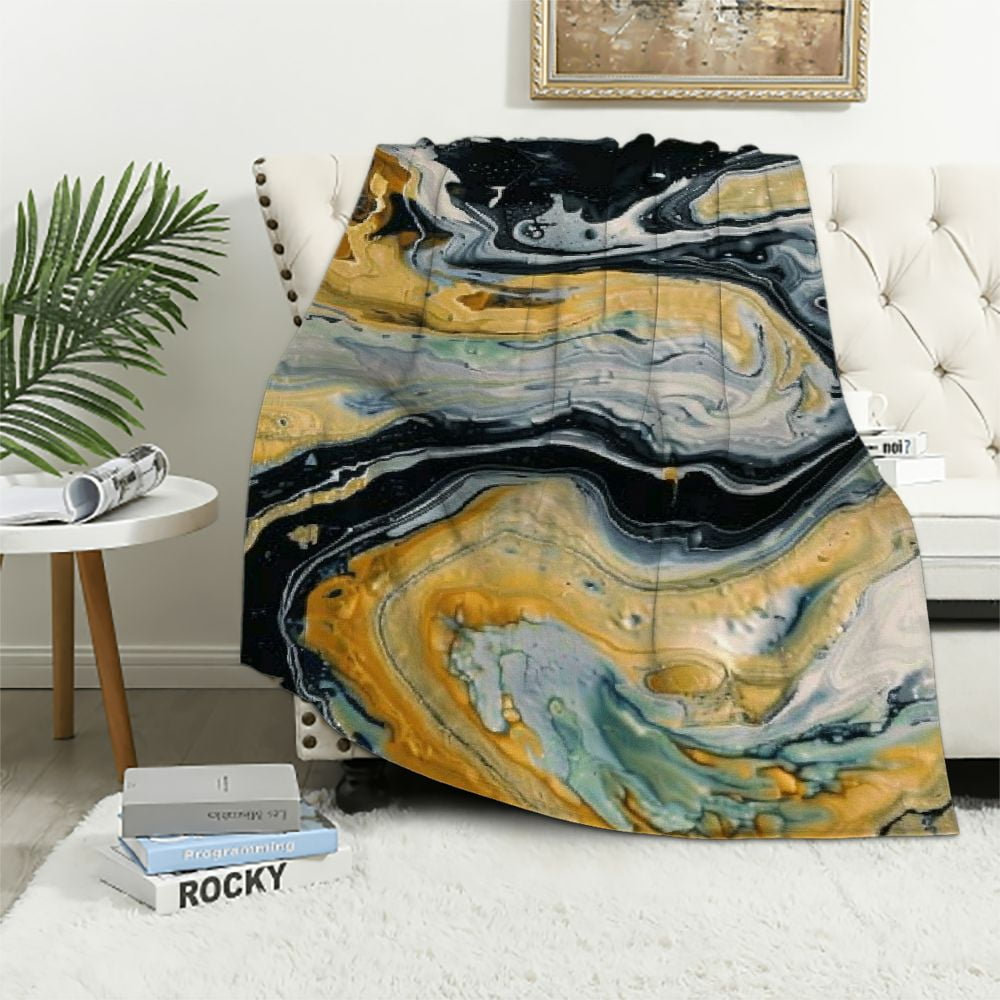 BlessLiving Round Beach Towel - Oversized 59 Inch Blue Green Marble Beach Blanket & Yoga Mat