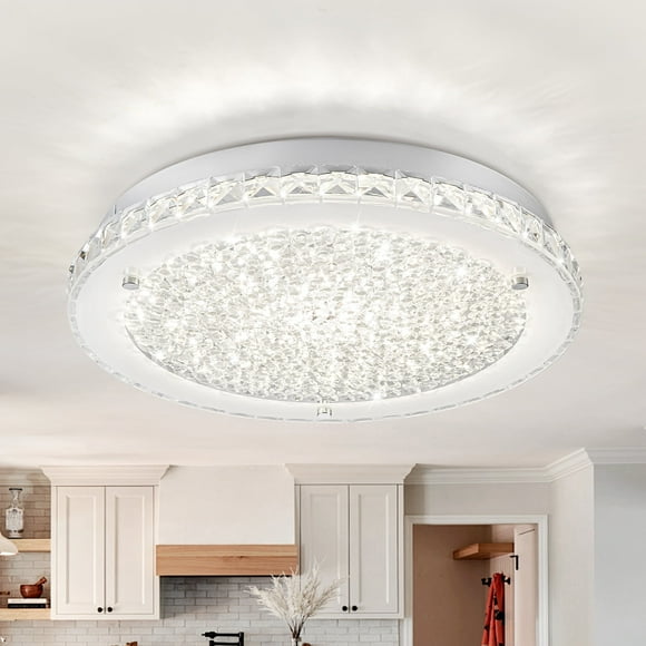 Lzawvm Ceiling Light Fixture Flush Mount Dimmable 4000K Crystal Ceiling Light 14 Inch Kitchen Light Fixtures for Bedroom Hallway Living Room 24W