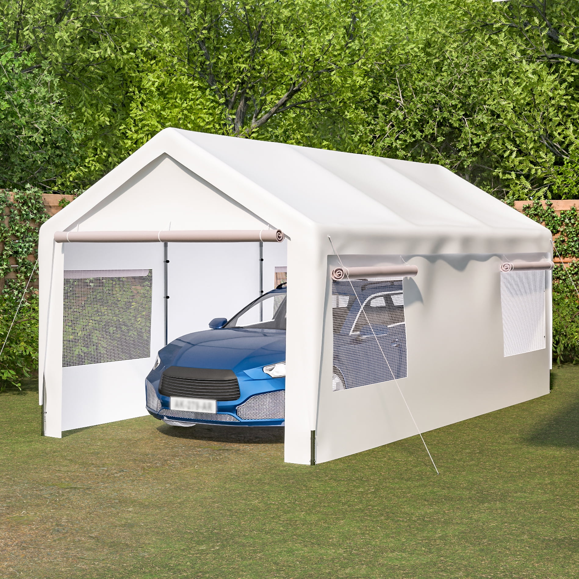 Tente garage carport dim. 5L x 3l x 2,4H m acier galvanisé robuste PE haute  densité 190 g/m² imperméable anti-UV gris
