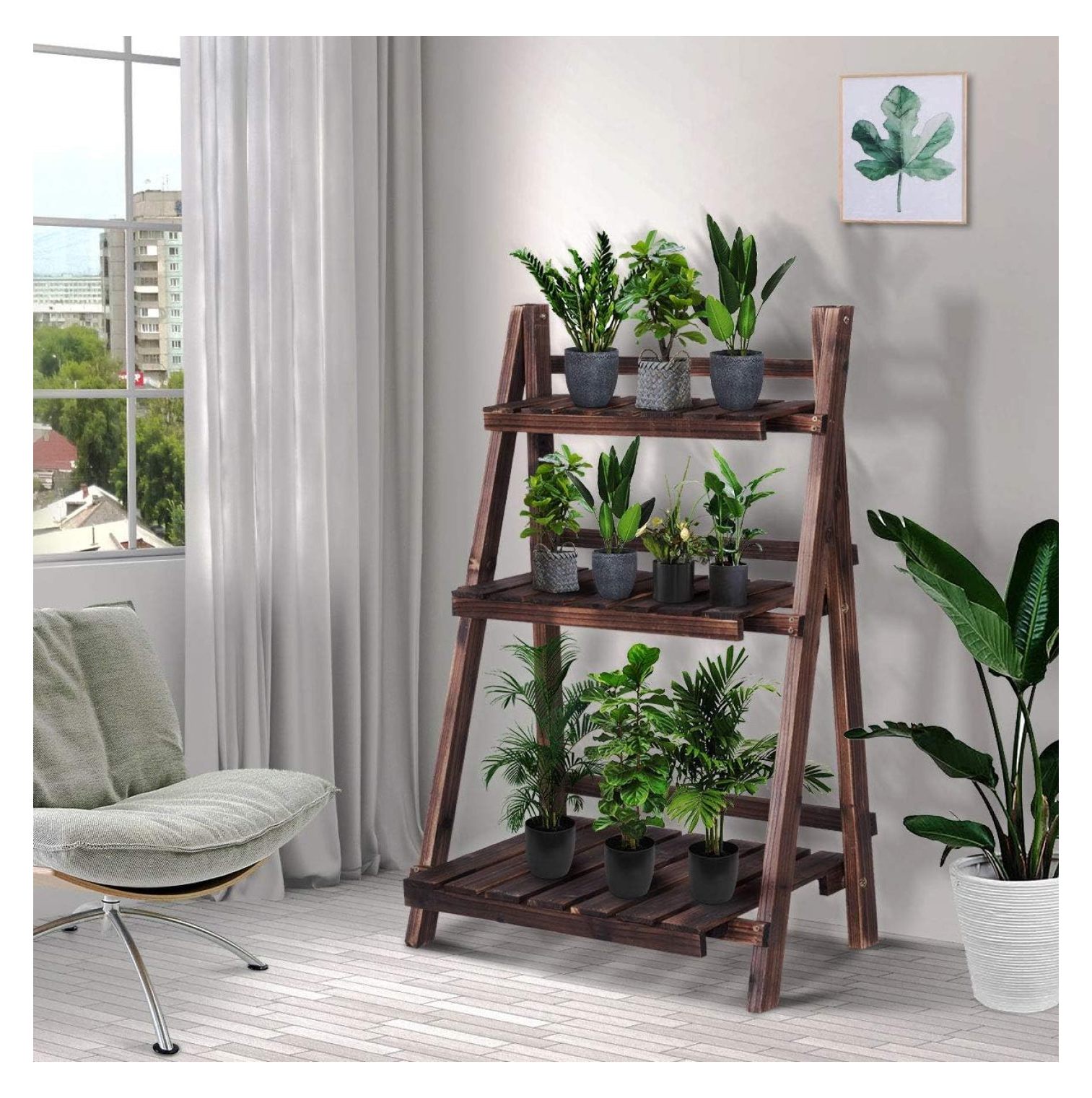 LzerLyh 3 Tier Wooden Plant Stand Flower Shelf Stand Display Rack for