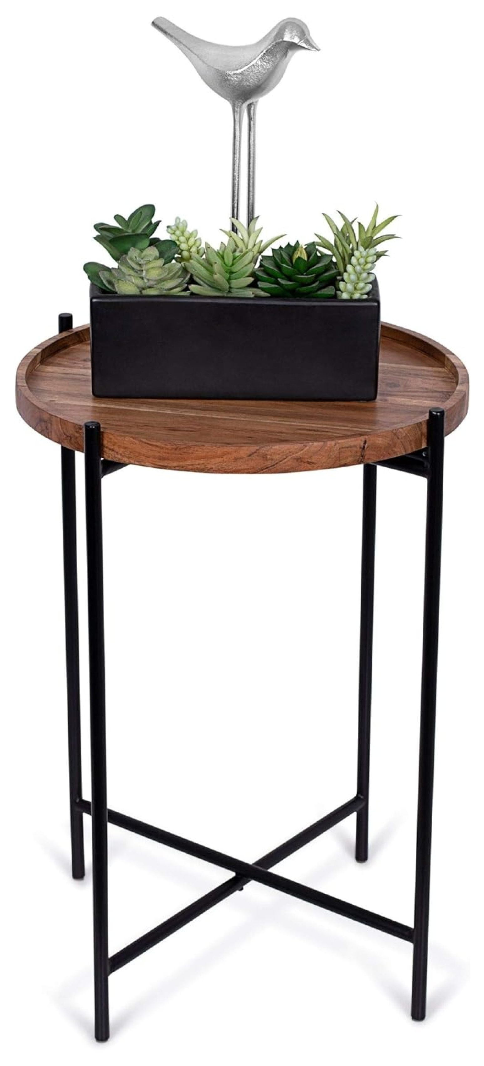Natural Acacia Folding Side Table with Removable Tray
