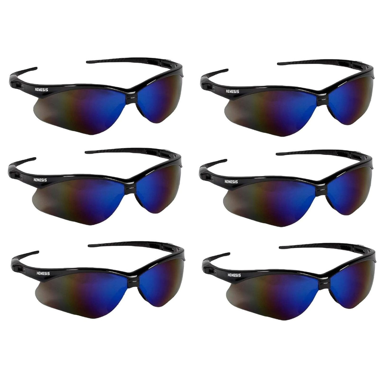 LzerLyh V30 Nemesis Safety Glasses / Sunglasses 14481 Black Frame, Blue Mirror Lens (6 Pair)