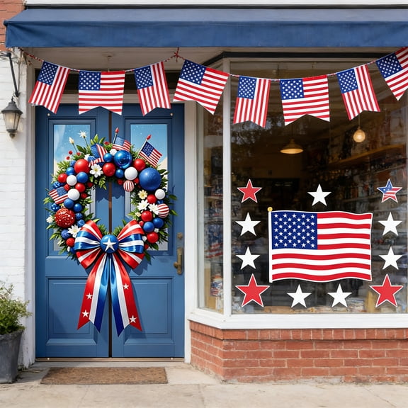 Lzobxe 4th of July Banner Hanging Backdrop, 250th Anniversary Welcome Door Bow Pattern Photography Background for Front Door, Party, Yard