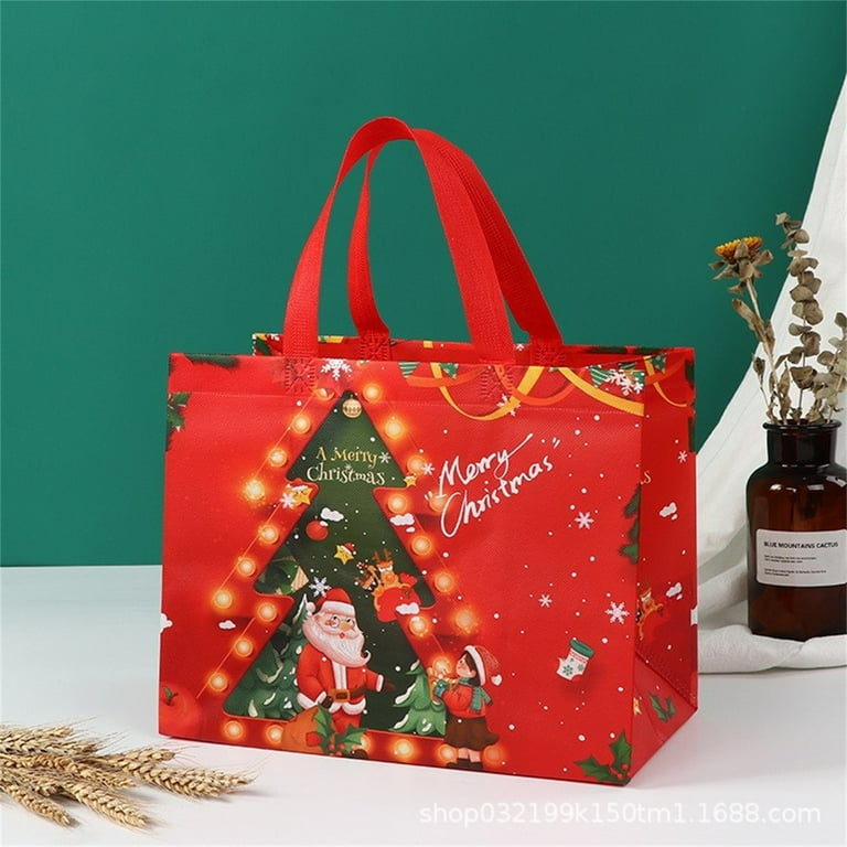 Lzobxe Christmas Gift Bags Christmas Tote Bags With Handles Christmas Reusable Grocery Bags Multipurpose Non woven Large Gift Bag Grocery Shopping
