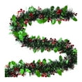 thumbnail image 1 of Lzobxe Christmas Tinsels Garland Green Glitter Xmas Tree Decorations With Leafs And Red Berry Hanging Party Ornaments For Christmas Party Decoration, 1 of 6