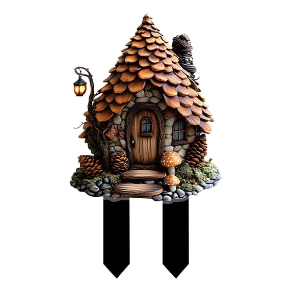 Lzobxe Garden Stakes Outdoor Acrylic Statue Yard Decorations, Mystical Dreamy Mushrooms House Decorative for Indoor Lawn Pathway Patio Plants Pots