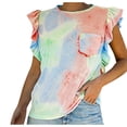 thumbnail image 1 of Lzobxe Going Out Tops for Women Spring /Summer Lace Flying Sleeves Round Neck Tie Dyed T-shirt,Sizes S-2XL, 1 of 6