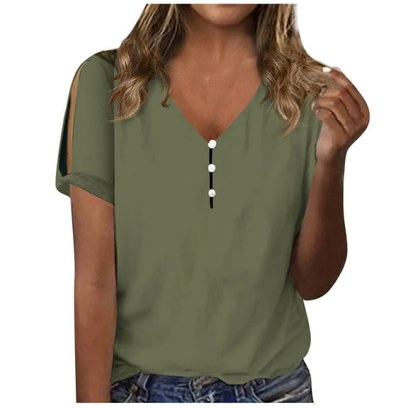 Lzobxe Going out Tops for Women Casual Short Sleeve Loose V Neck Blouse,Sizes S-3XL