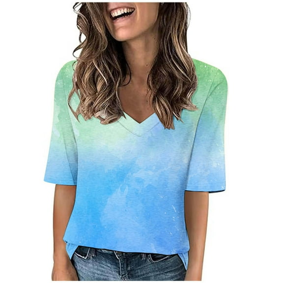 Lzobxe Going out Tops for Women Casual V-Neck Loose Cute T Shirt 1/2 Sleeve,Sizes S-3XL