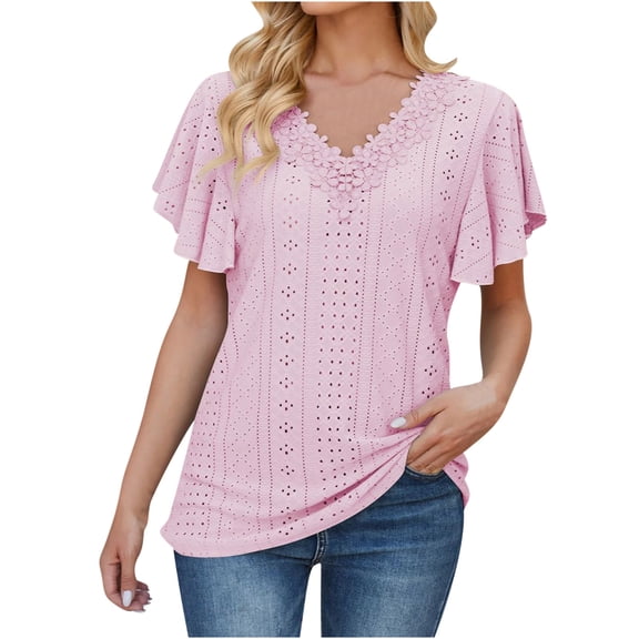 Lzobxe Going out Tops for Women Casual V-Neck Sleeve Patchwork Solid Color Loose T-Shirt,Sizes S-2XL