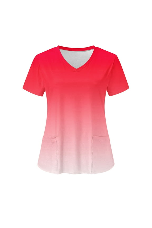 Going out Tops for Women Short Sleeve V-Neck Working Uniform Printing Pocket,Sizes S-2XL