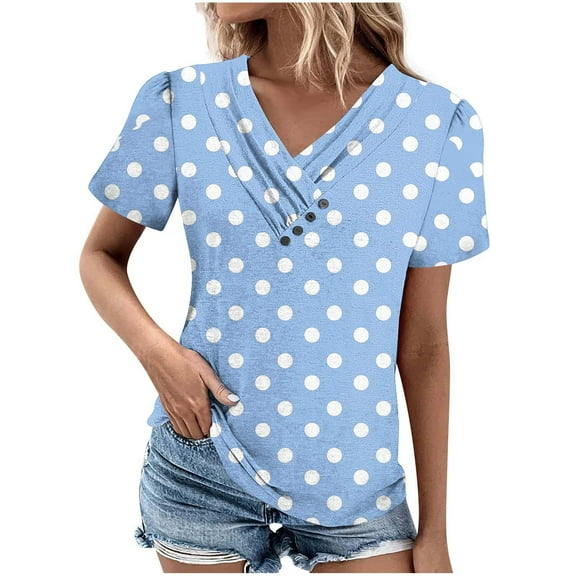 Lzobxe Going out Tops for Women V-Neck Casual Short Sleeved Summer,Sizes S-3XL