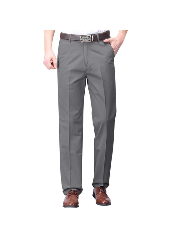 Mens Pants Twill Casual Straight Leg Dressy with Pockets,Size 3XS-4XL