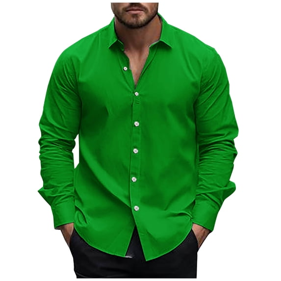 Lzobxe Mens Shirts Fashion Solid Color Long Sleeve Classic Button down Spring Officewear formal Business Work,Size S-2XL