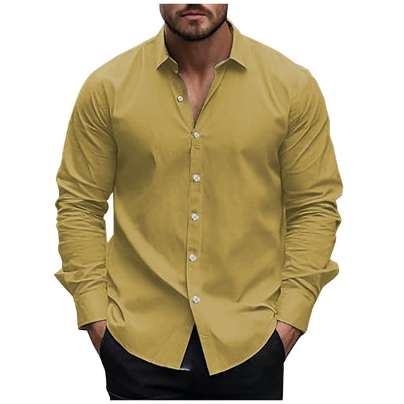 Lzobxe Mens Shirts Fashion Solid Color Long Sleeve Classic Button down Spring Officewear formal Business Work,Size S-2XL